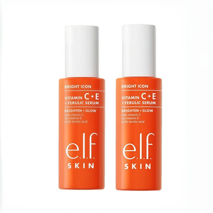 e.l.f. SKIN Bright lcon Vitamin C + E +Ferulic Serum, Brightening & SoothingFace Serum, Helps Even Skin Tone,Vegan & Cruelty-Free, 1 fl oz（2pack）